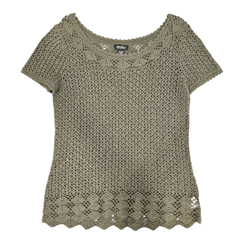 Eddie Bauer Hand Crocheted Green Top Size Medium